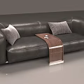 Modern Leather Sectional Sofa with Gray Throw Pillow Brown Blanket and Sleek Metal Legs