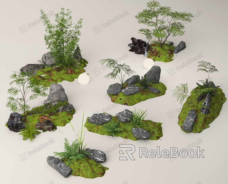 Courtyard sketch plant combination plant landscaping plant pile landscape stone stone micro terrain model