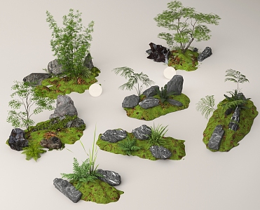 Courtyard sketch plant combination plant landscaping plant pile landscape stone micro terrain 3d model