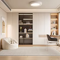 Modern Home Study Desk Bookcase Ornaments Vase Book Single Chair Stool Decorative Cabinet Computer 3d model