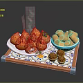 Hot Steamed Glutinous Rice Dumplings With Sliced Filling And Assorted Snacks On Decorative Tray