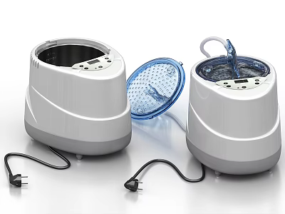Industrial Equipment Dual Units With White Exterior Blue Lids And Power Cords 3d model