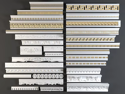 Elegant Decorative Gypsum Molding Collection With Various Intricate Patterns And Gold Accents 3d model