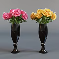 Elegant Black Vases With Fresh Red Roses And White Roses Floral