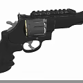 Black Tactical Revolver Handgun With Mounted Scope And Textured Grip