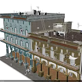 Detached Villa Exterior Design With Blue And Yellow Facade Arched Porches And Balconies