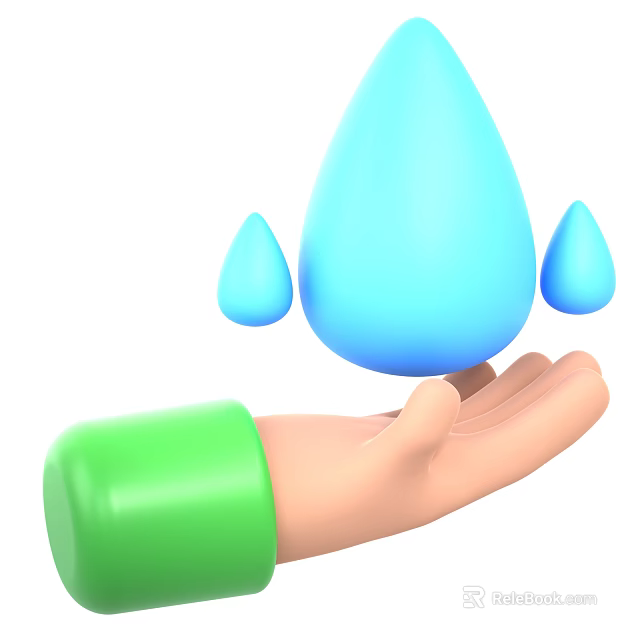 Green Sleeve Hand Holding Blue Water Drop Shaped Decorative Ornament Set 3d model 