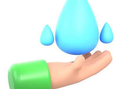 Green Sleeve Hand Holding Blue Water Drop Shaped Decorative Ornament Set 3d model
