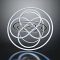 Metallic Sculpture With Multiple Intertwined Rings On Dark Reflective Background 3d model