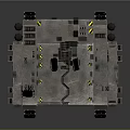 Cartoon Mechanical Device With Gray Metal Structure Red Components And Warning Stripes