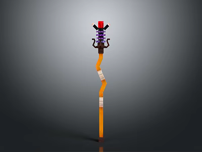 Unique Decorative Weapon With Orange Long Handle Black Red Top And Spiral Design 3d model