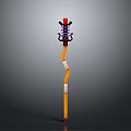 Unique Decorative Weapon With Orange Long Handle Black Red Top And Spiral Design