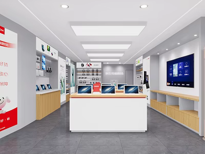 Modern Digital Electronics Store with Laptops Phones TV Display and Service Counter 3d model