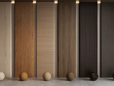 Natural Wood Wall Panels in Various Tones with Decorative Balls for Interior Design 3d model