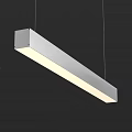 Modern Rectangular Pendant Light with Sleek Metal Design and Illuminated Center Against Black Background