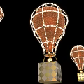 Illuminated Hot Air Balloon Shaped Art Installation With Wireframe Structure And Checkered Base 3d model