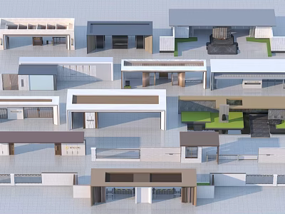 Modern Architectural Entrance Gate Designs With Various Roof Structures And Facades 3d model