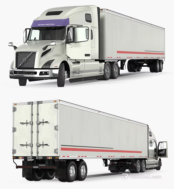 White Commercial Cargo Truck With Red Stripe Trailer For Transportation And Logistics 3d model 