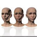 Three Human Head Models with Visible Facial Organs and Hairless Scalp 3D Rendered