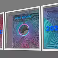Modern Photo Spot With Three Illuminated Display Frames And Neon Year Designs 3d model