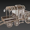 Vintage Wooden Horse-Drawn Carriage With Canopy Large Wheels And Classic Railing Design