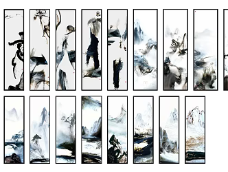 New Chinese Decorative Painting Ink Decorative Painting Combination 3d model