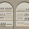 Minimalist Arched Shelves Display With Fragrance Bottles And Boxes