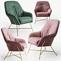 Elegant Green and Pink Accent Chairs with Velvet Upholstery and Gold Metal Legs