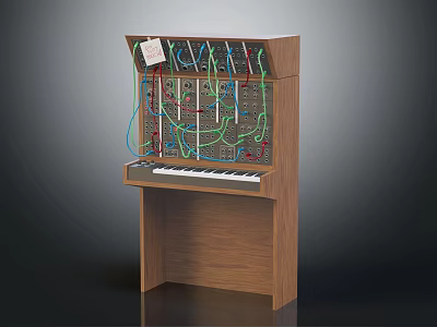 Innovative Musical Instrument And Art Supplies Wooden Structure With Keyboard And Colorful Lines 3d model