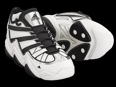 Adidas Sports Shoes White Black Silver with Stripes Black Laces and Sole Black Dots 3d model