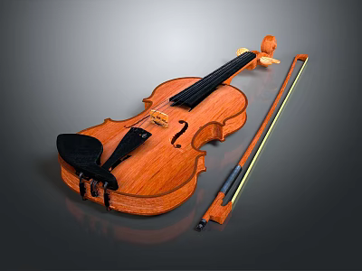 Handcrafted Solid Wood Violin Musical Instrument With Bow And Classical Design 3d model