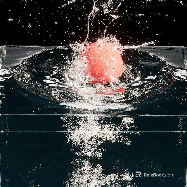 Transparent Glass Fish Tank With Vibrant Red Object Splashing Water And Underwater Bubbles 3d model 