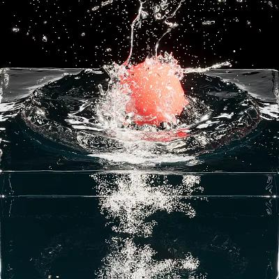 Transparent Glass Fish Tank With Vibrant Red Object Splashing Water And Underwater Bubbles 3d model