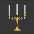 Gold Decorative Candelabra With Three White Candles On Black Surface
