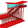 Red Architectural Observation Structure With Staircase Railings And Glass Enclosed Platform 3d model
