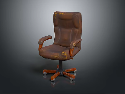 Brown Office Chair With Armrests Rolling Wheels And Worn Texture On Dark Background 3d model