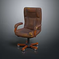 Brown Office Chair With Armrests Rolling Wheels And Worn Texture On Dark Background