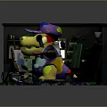 Cartoon Art Studio Scene With Yellow Character Purple Hat Easel Paint Palette Colorful Floor Plants