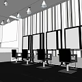 Modern Hair Salon Interior With Spacious Layout Striped Walls Multiple Mirrors Styling Chairs Pendant Lights