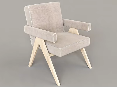 Minimalist Accent Chair With Light Gray Fabric Upholstery And Wooden Legs 3d model