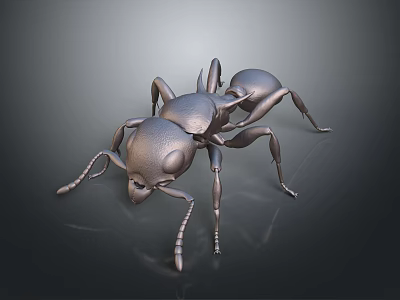 Metallic Ant 3D Model With Detailed Shiny Body On Dark Background 3d model