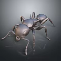 Metallic Ant 3D Model With Detailed Shiny Body On Dark Background