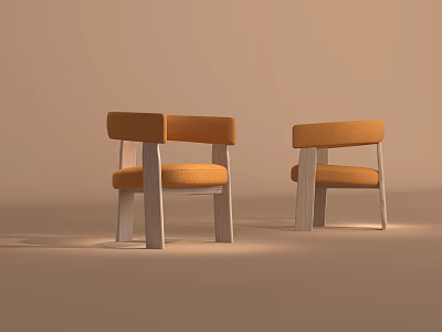 Ergonomic Modern Lounge Chairs With Soft Orange Fabric Upholstery Sturdy Wooden Legs And Armrests 3d model
