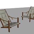 Minimalist Wooden Frame Lounge Chairs With Beige Cushions For Indoor Home Decor