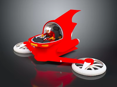 Red Bat Wing Designed Flying Car with Person Inside and White Rotors 3d model
