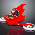 Red Bat Wing Designed Flying Car with Person Inside and White Rotors
