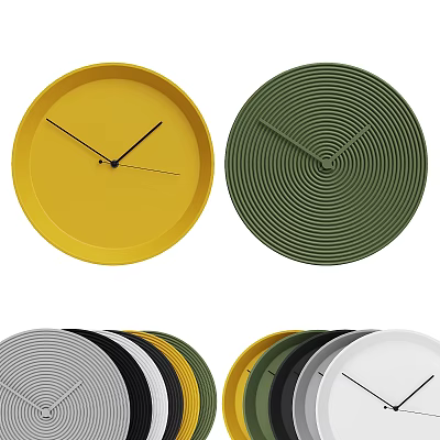 Stylish Modern Clocks In Various Colors With Circular Textured Designs For Home Decor 3d model