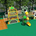Kindergarten Outdoor Play Area With Colorful Slides Soccer Ball Decor And Green Floor