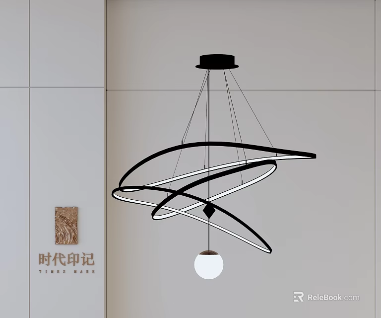 Elegant Modern Chandelier with Black Curved Metal and White Globe Light for Contemporary Home 3d model 