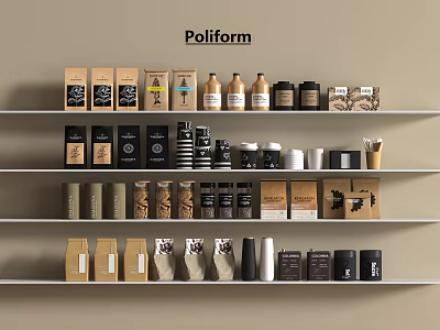 Poliform Food Products Displayed on Shelves With Various Packaging Designs 3d model